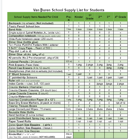 22-23 School Supply List